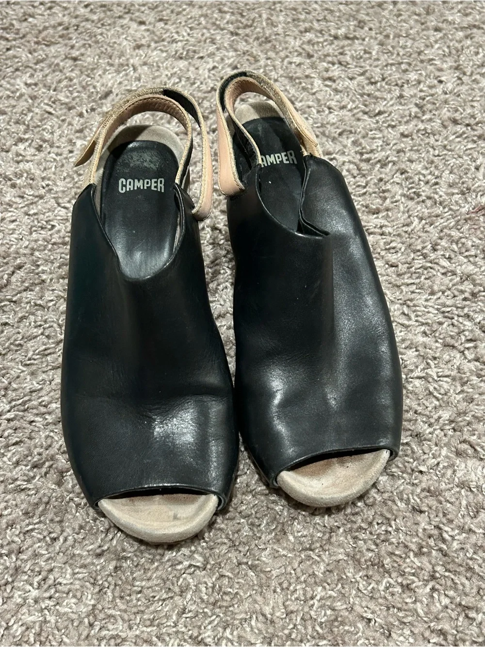 Camper Allegra Leather Peep Toe Mule Wedge Sandal , size 37/7 US